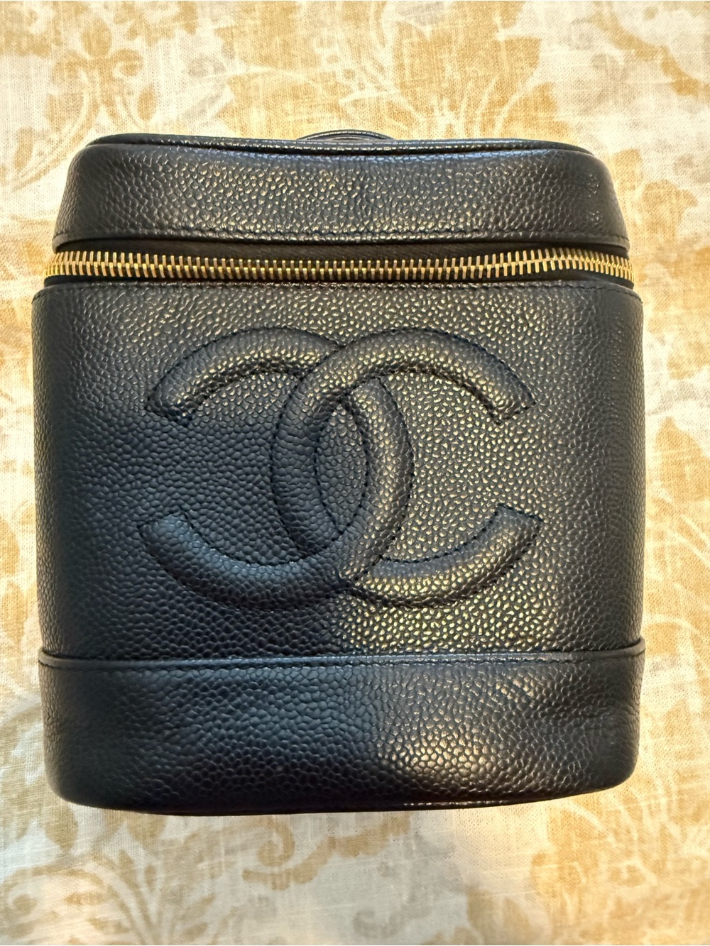 CHANEL Black Quilted Caviar Leather Cosmetic Case with CC Logo
